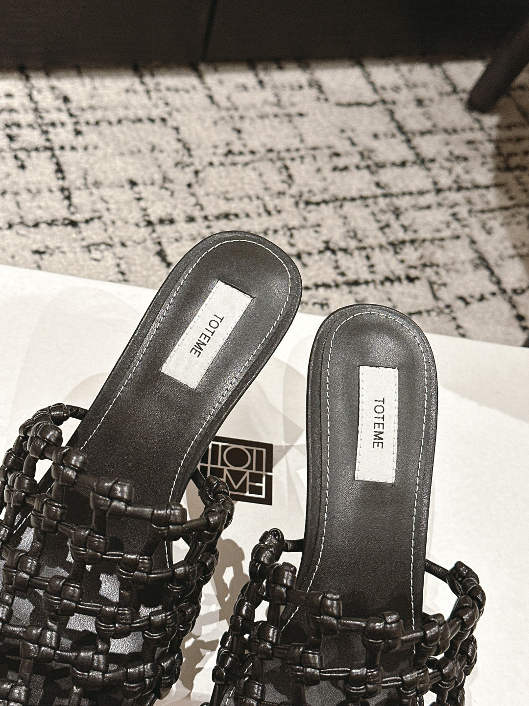 Black Braided-Leather Bandeau Mules