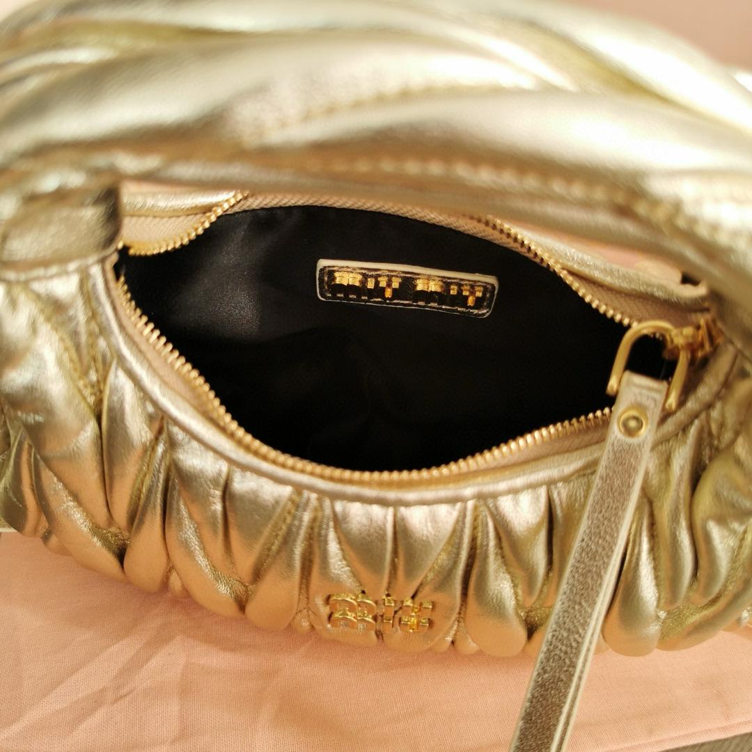 Gold Wander Matelassé Leather Mini Hobo Bag
