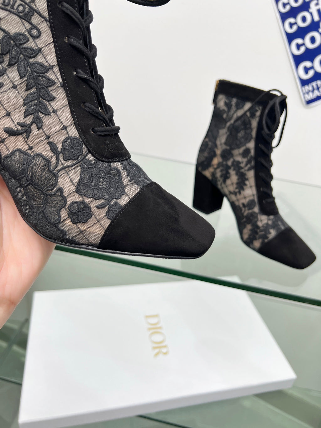 Black Mesh & Suede ND Heeled Ankle Boot