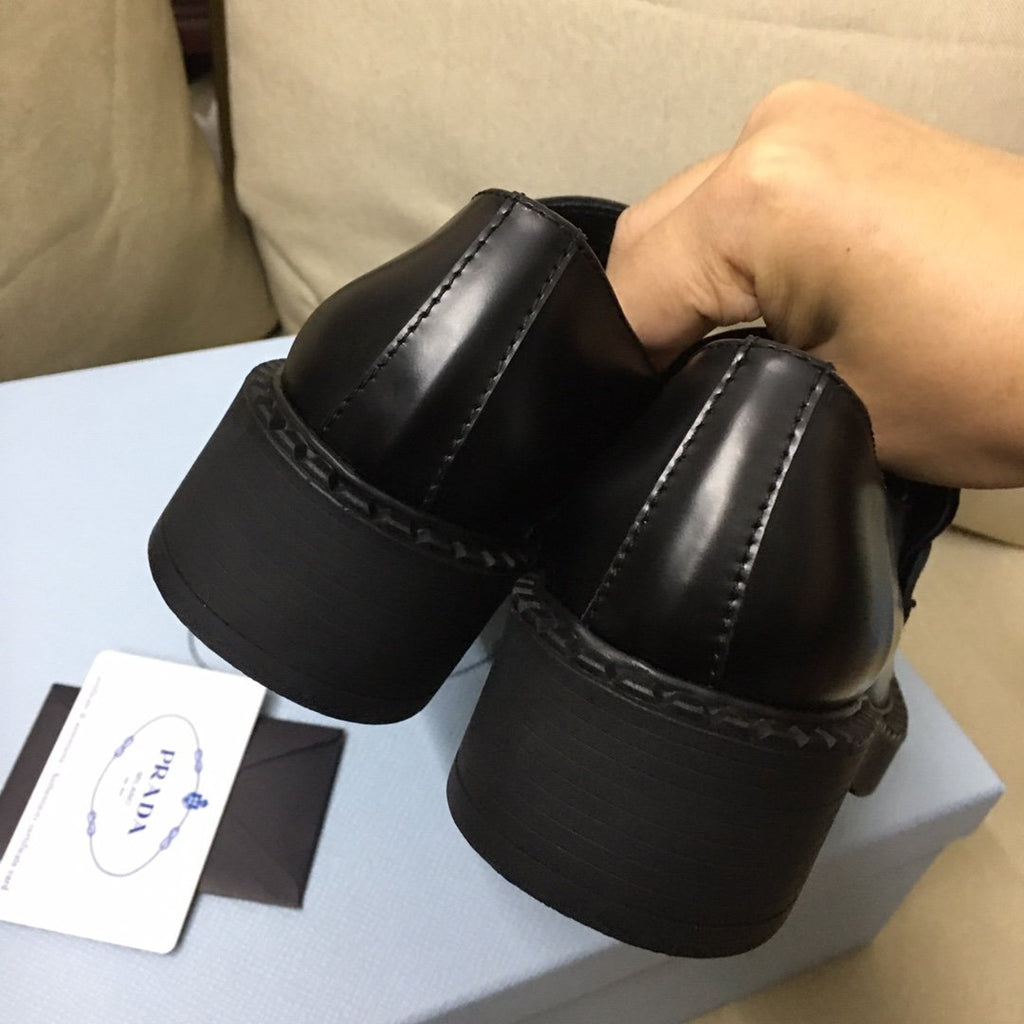 Black brushed leather loafers