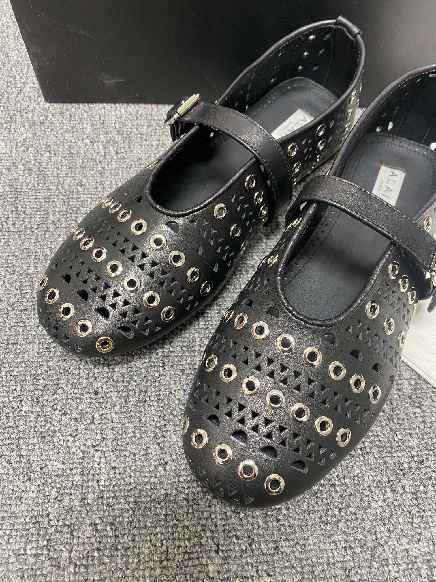 Black Ballet Flats With Eyelets