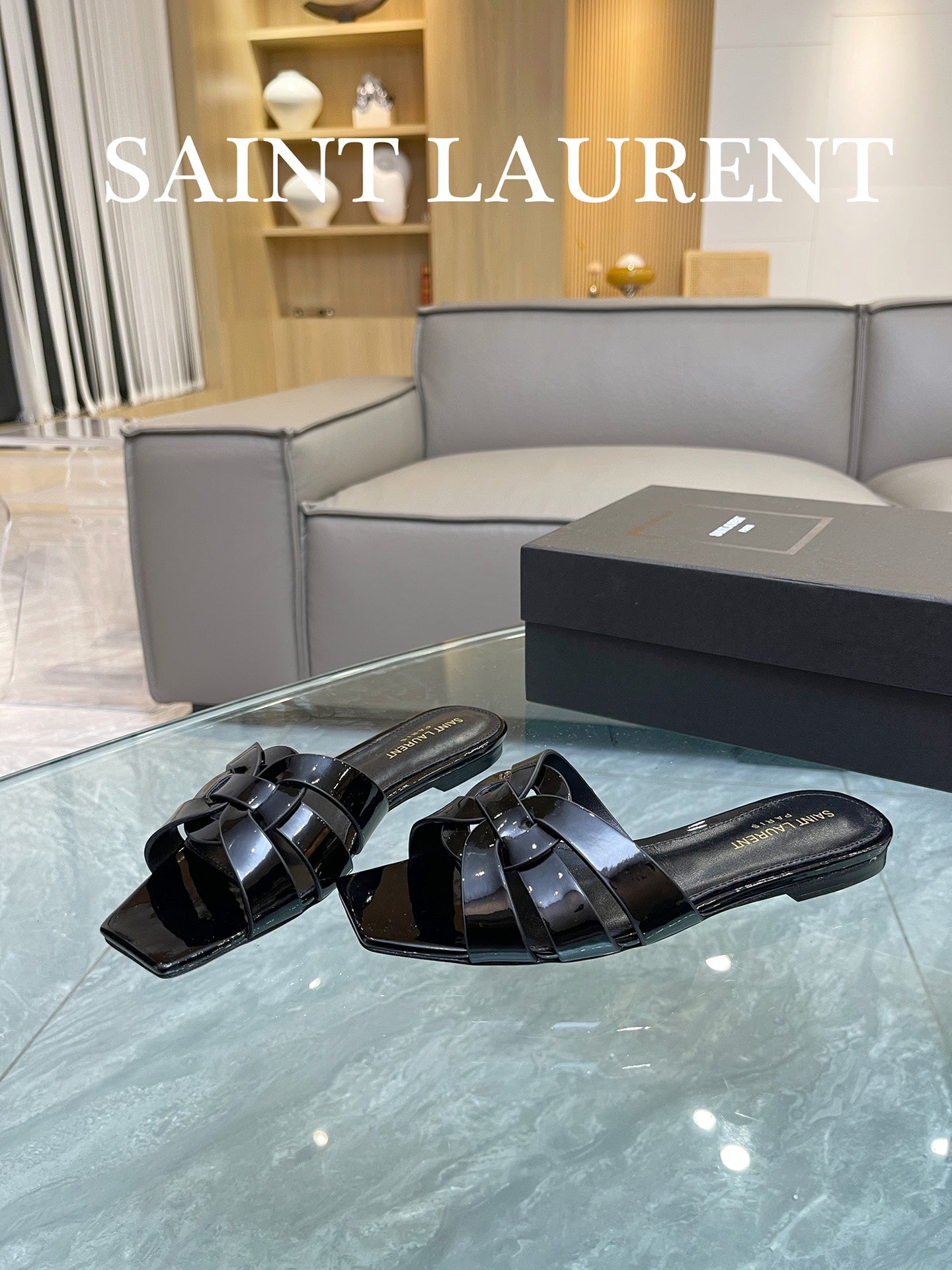 Black YT Mules In Patent Leather