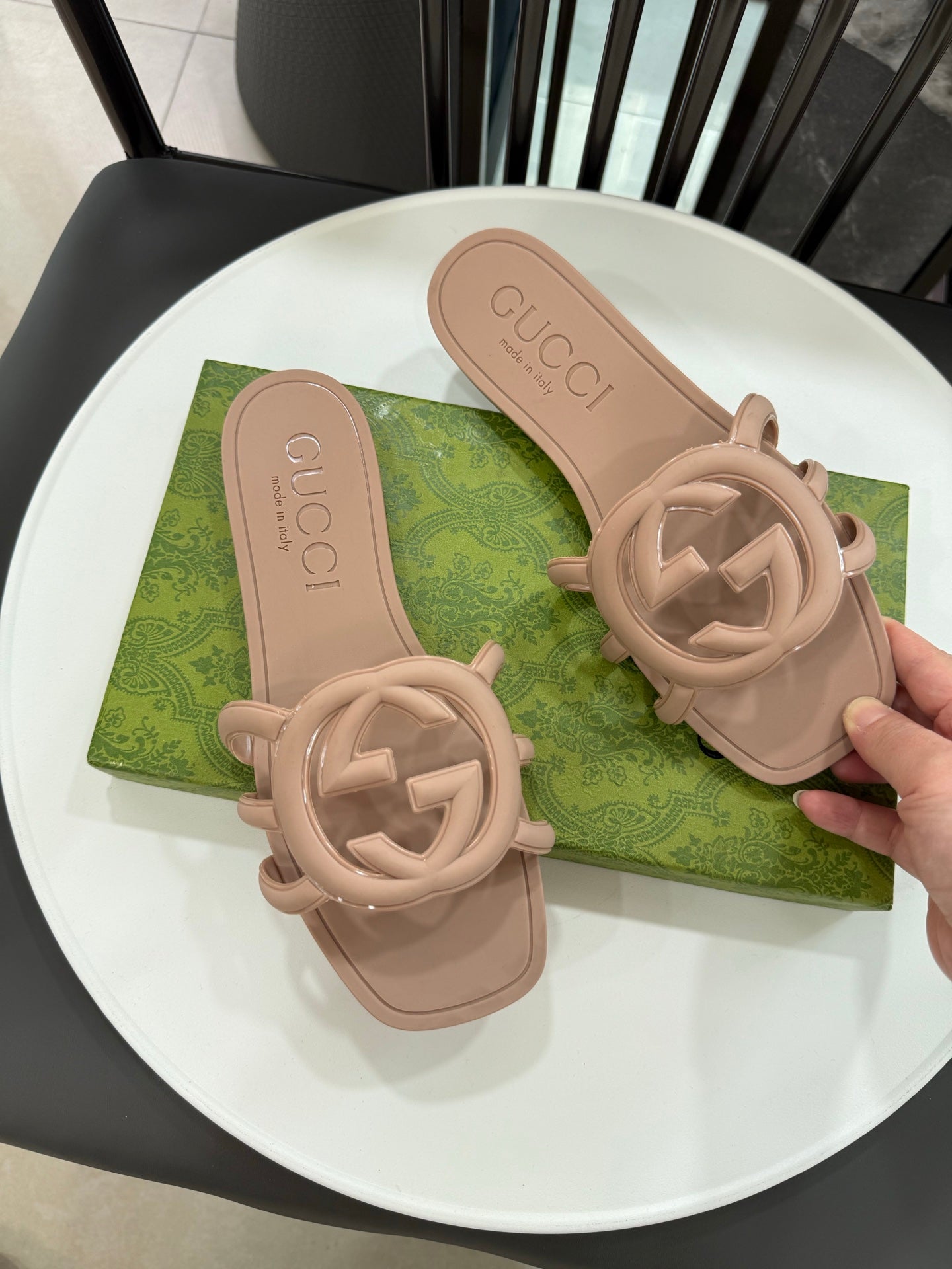 Light Beige Interlocking G Slide Sandal