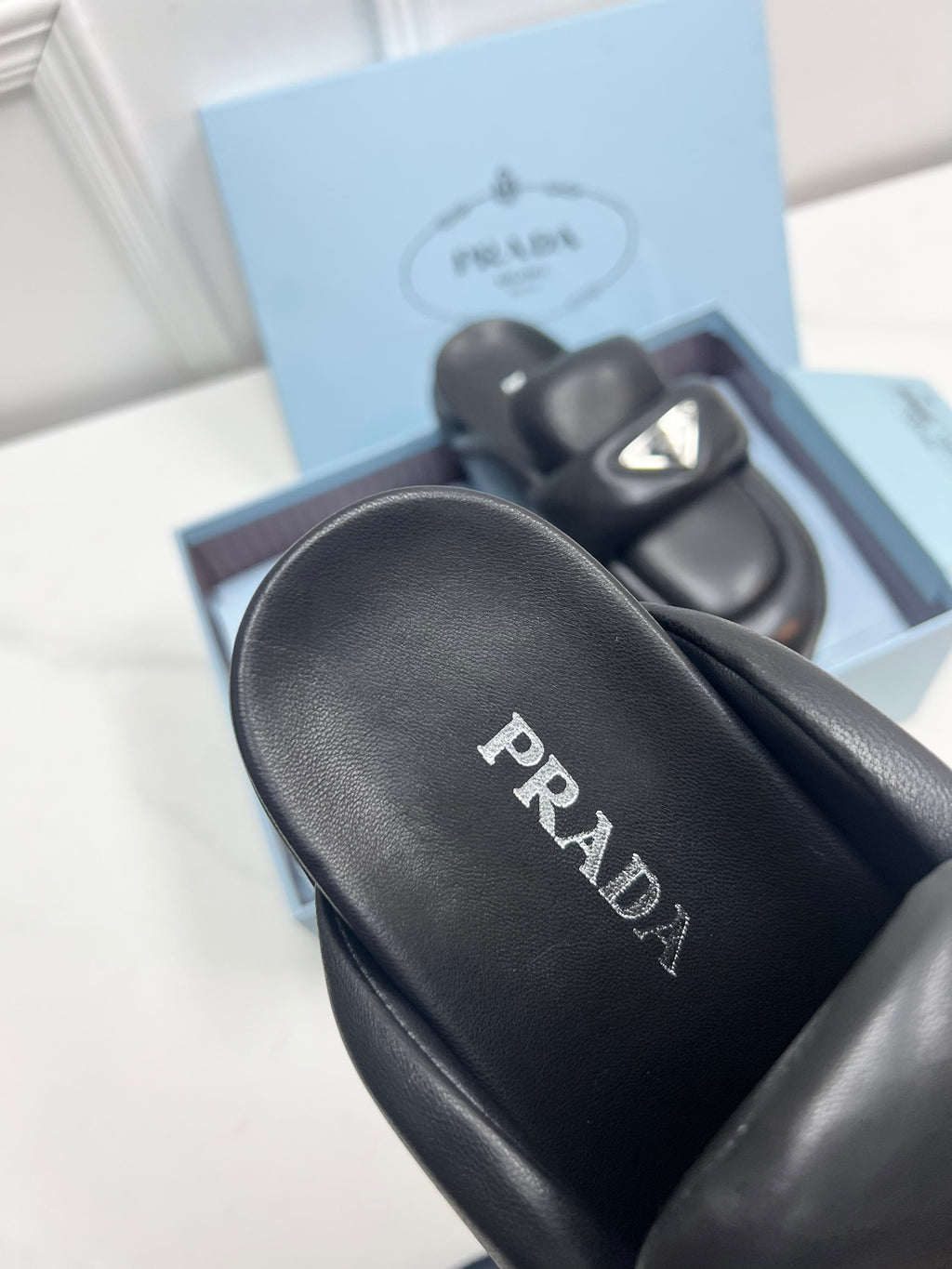 Black P soft padded leather sabots