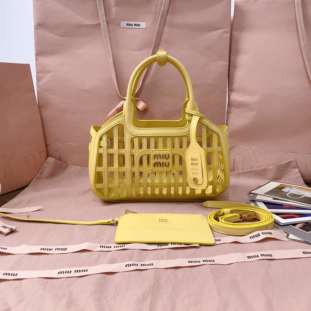 Lemon Yellow Leather Basket