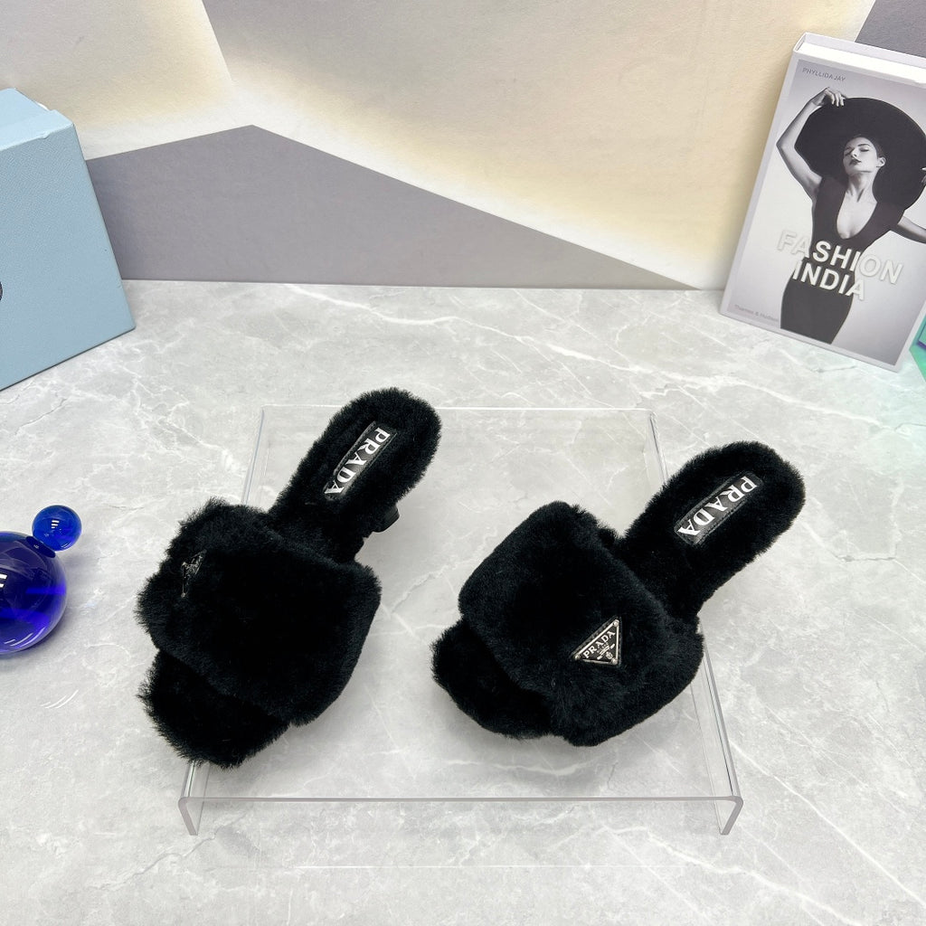 Black Shearling Sandals
