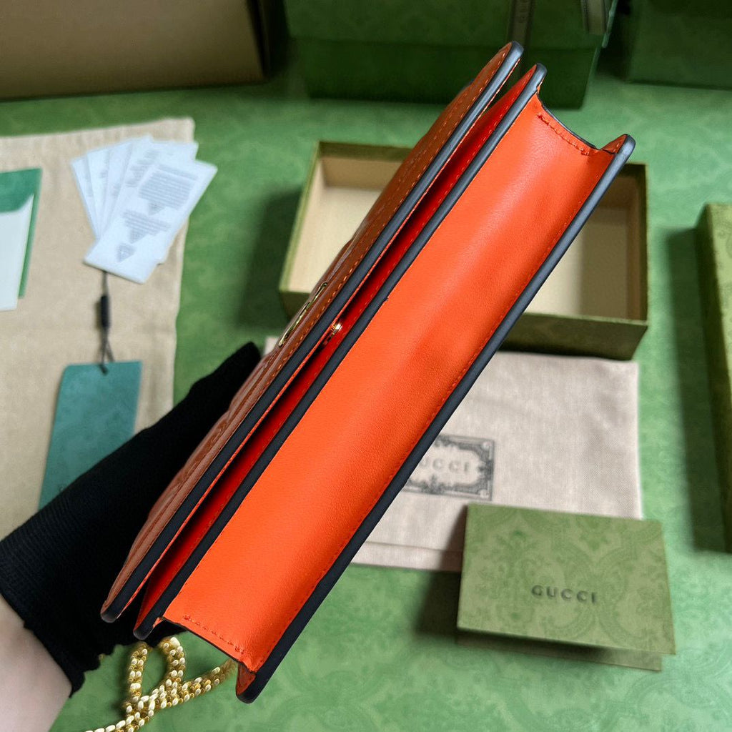 Orange GG Matelassé Chain Wallet