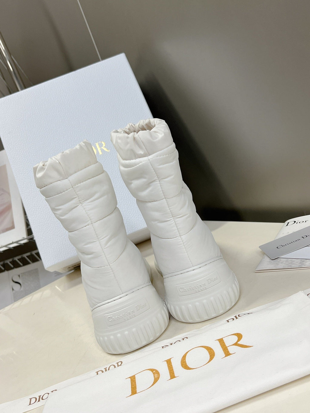 White DF quilted nylon ankle boot