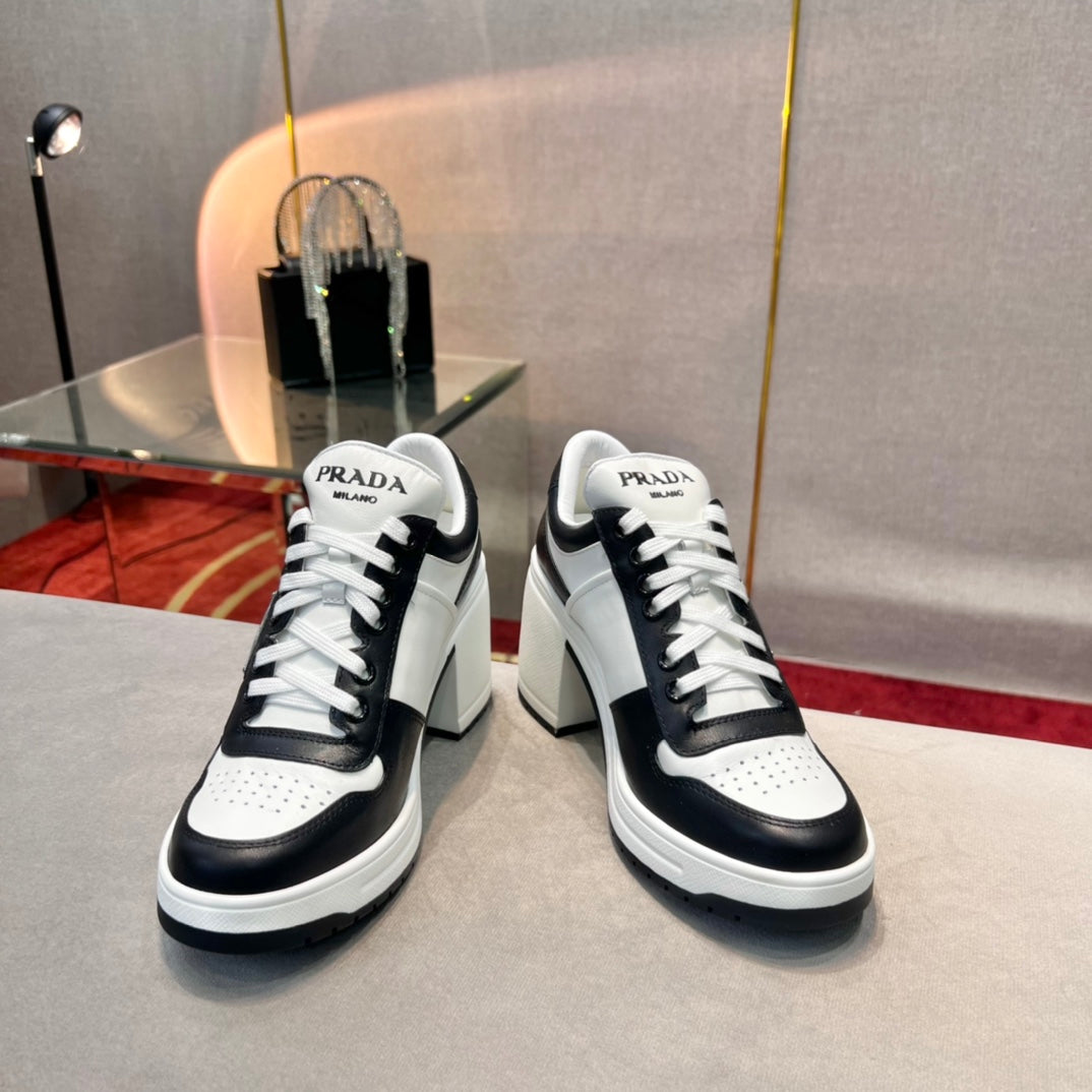 White & Black PD high-heeled leather sneakers