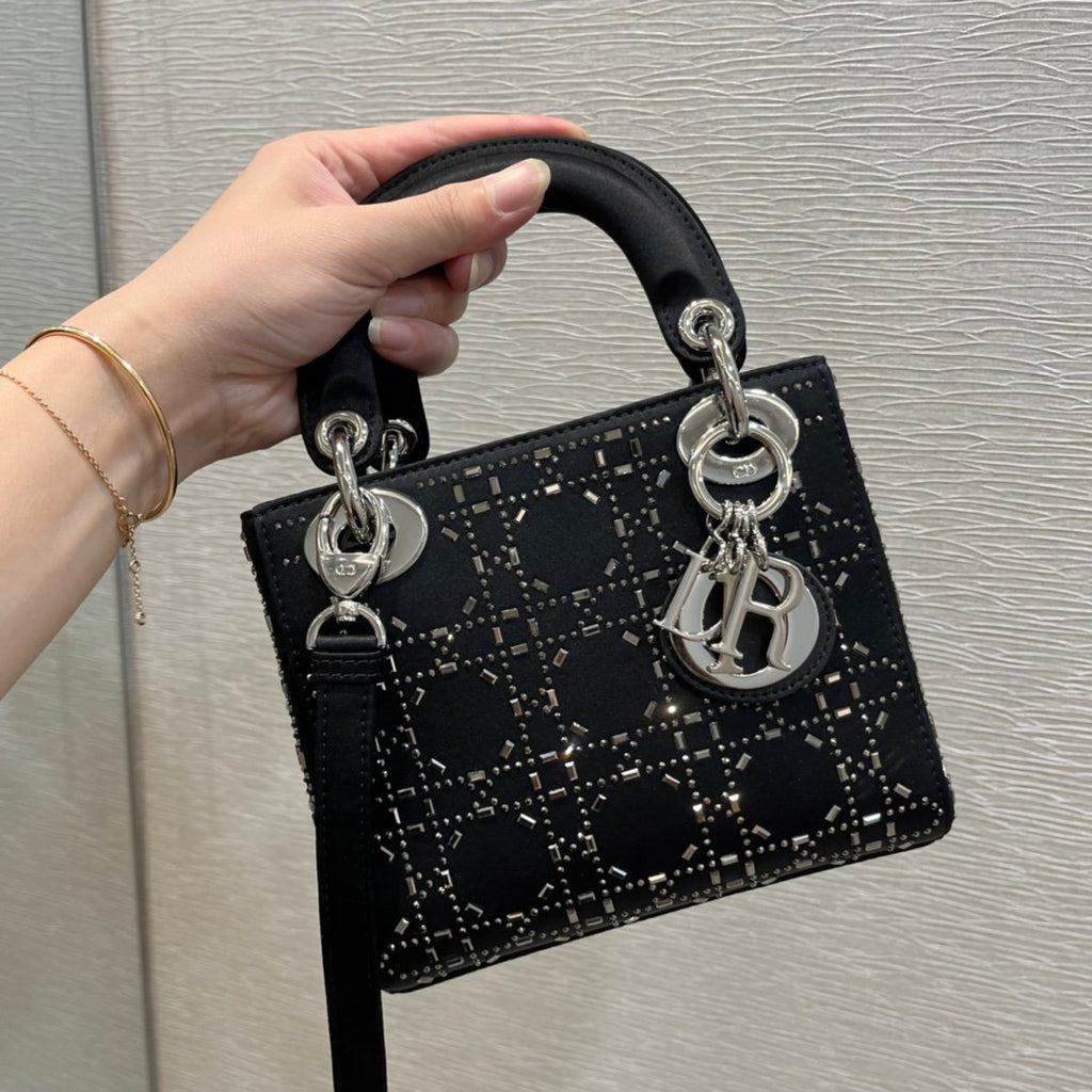 Black Strass Cannage Satin Mini LD Bag