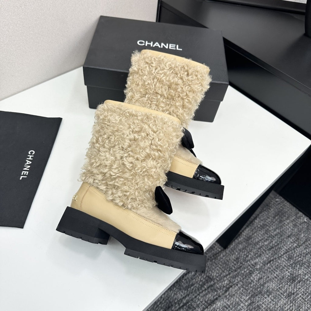 Beige & Black Short Boots