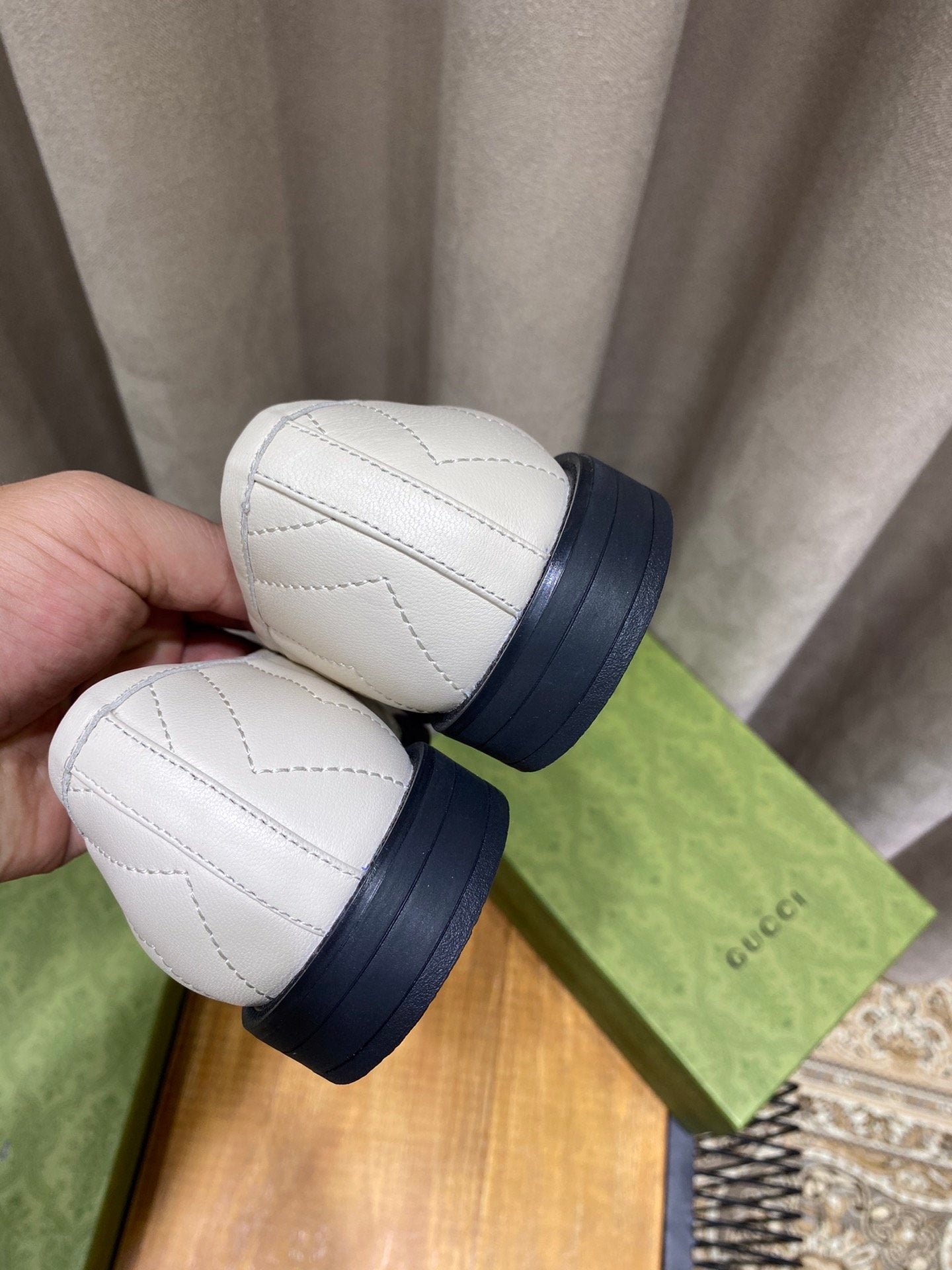 White chevron matelassé loafer