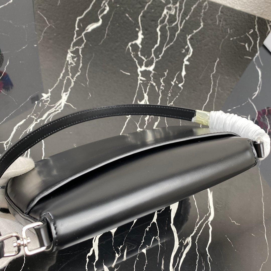 Black PC brushed leather shoulder bag with flap