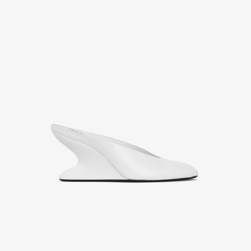 White Curve Wedge Mules