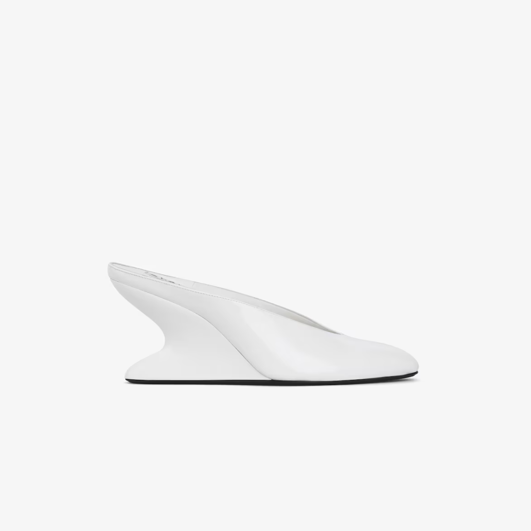 White Curve Wedge Mules