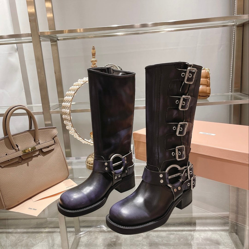 Black leather biker boots