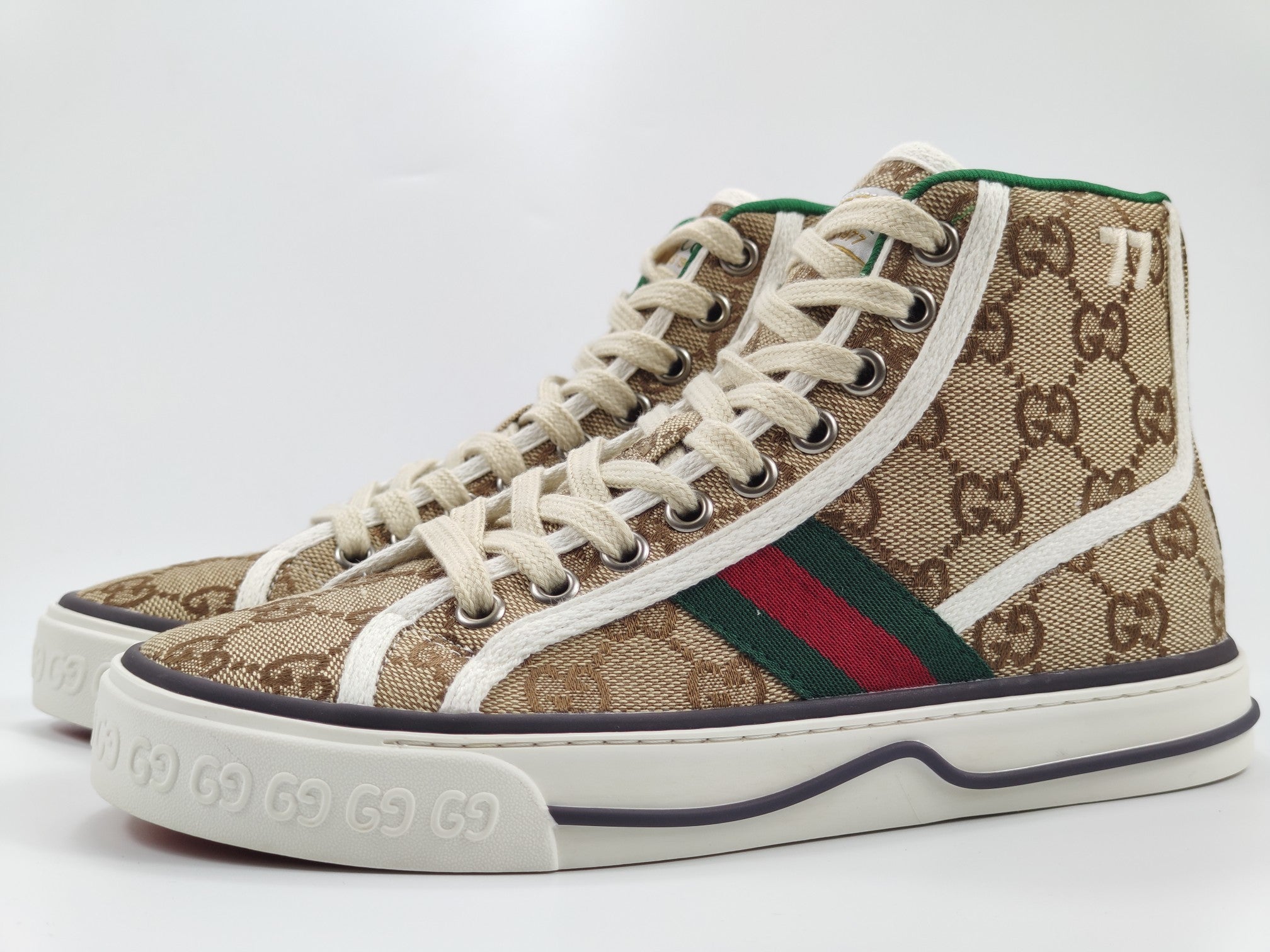 Women's Beige & ebony tennis high top sneaker