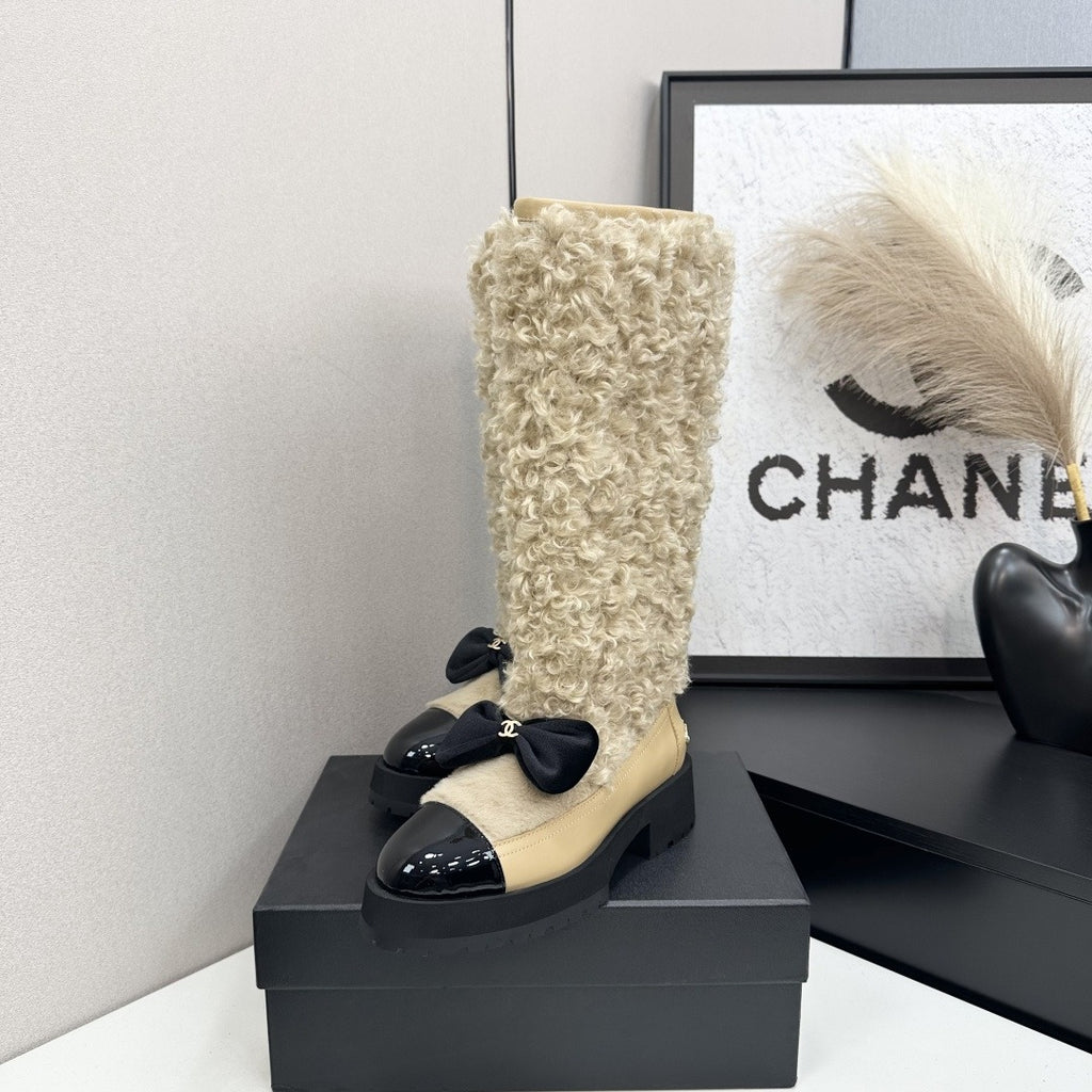 Beige & Black High Boots