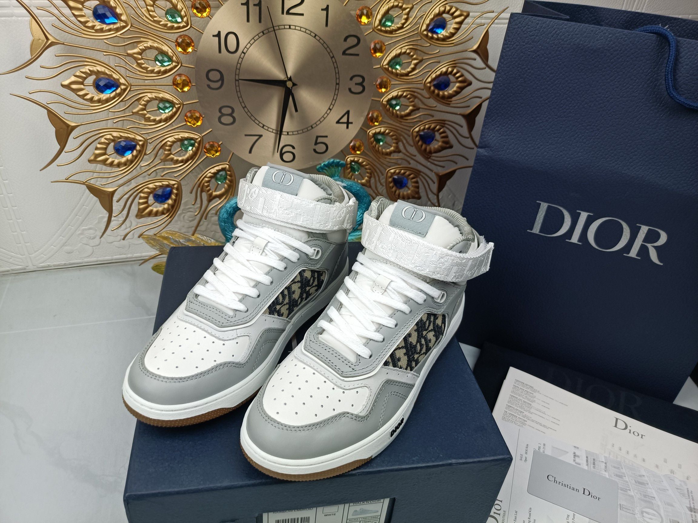 Women's Gray and white DB mid-top sneaker