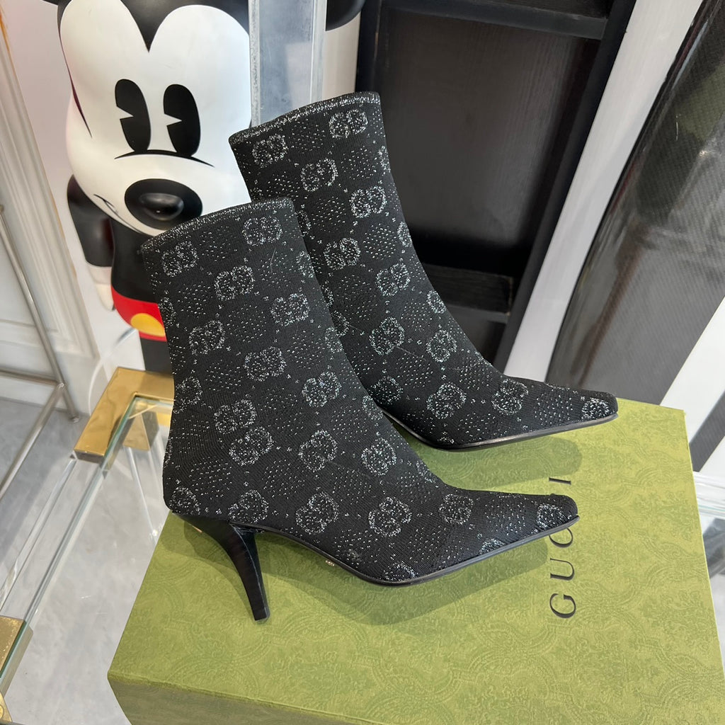 Black & Grey Knit Ankle Boot