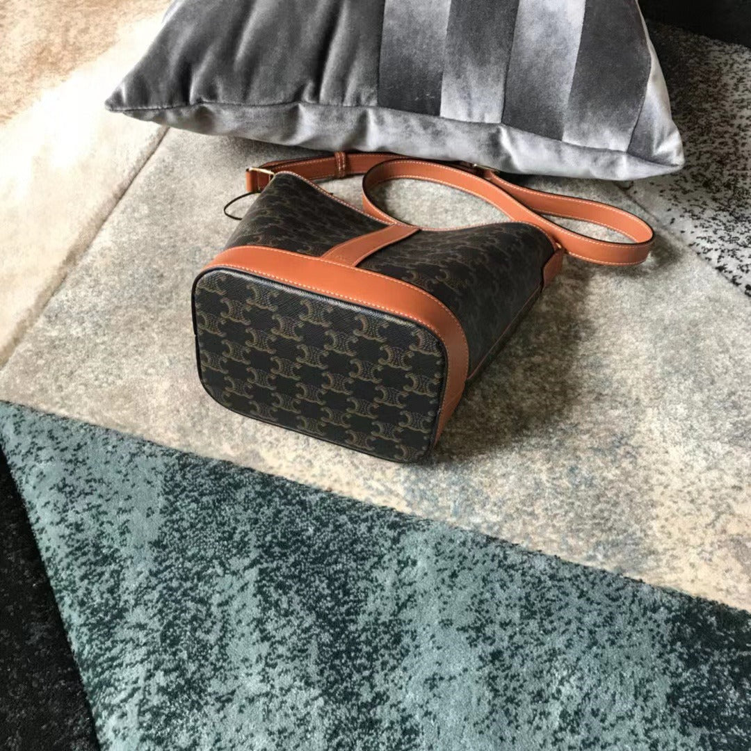 Tan C medium bucket bag