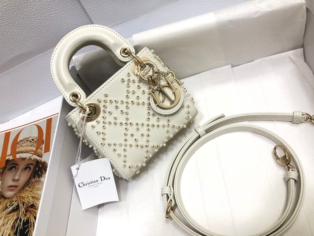 Latte Cannage Micro LD Bag With Resin Pearls