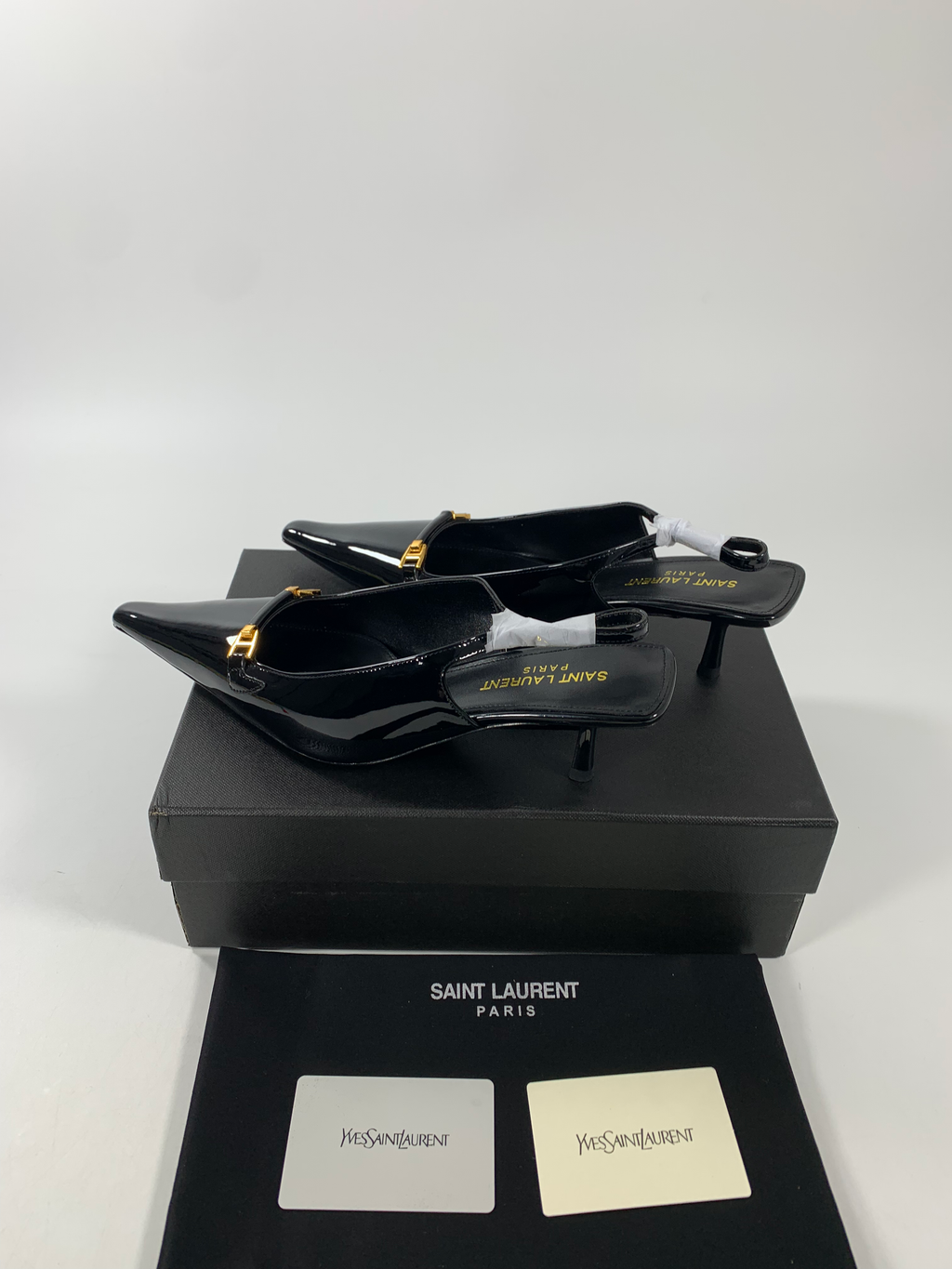 Black YC Slingback Pumps In Patent Leathe