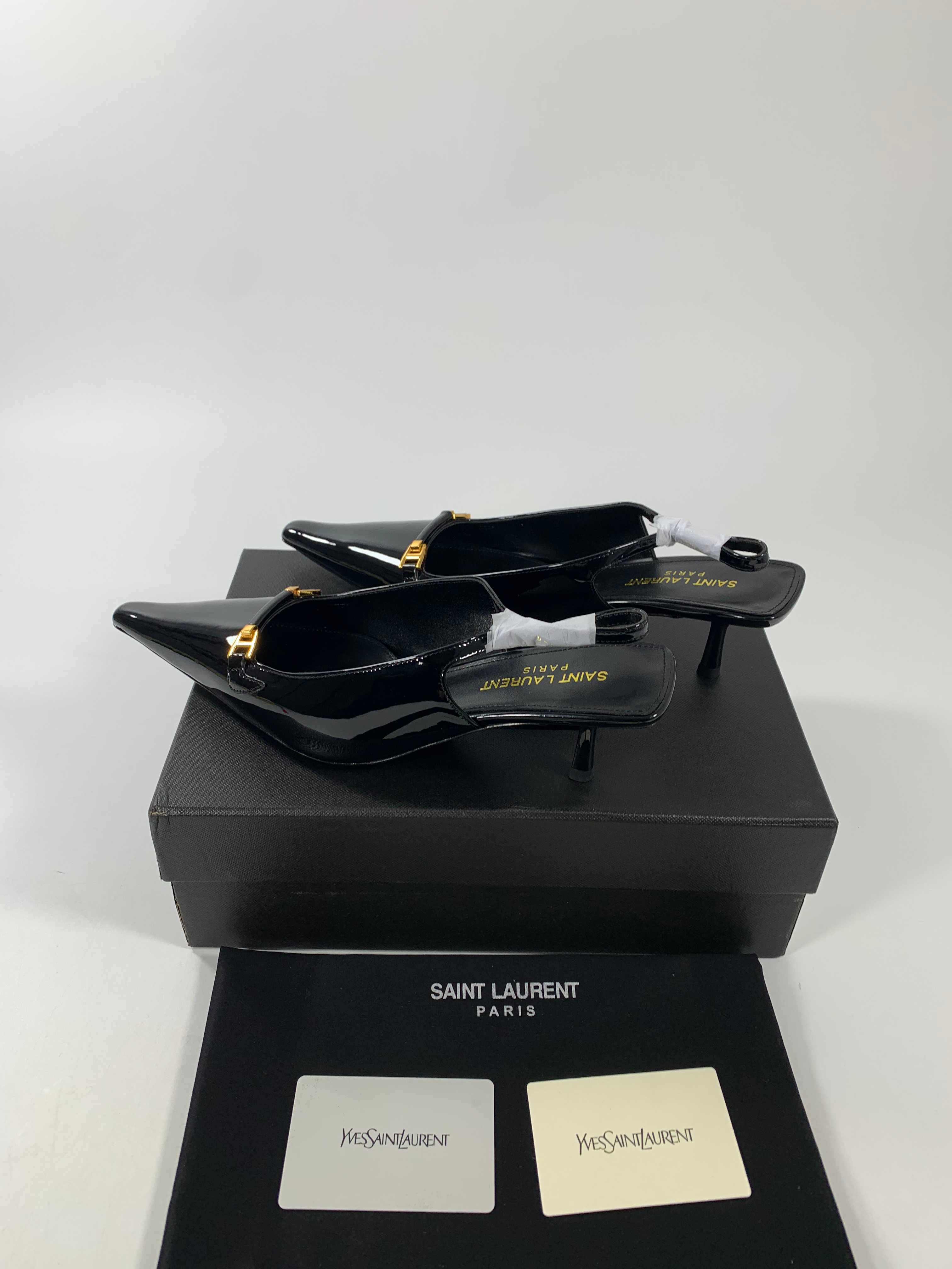 Black YC Slingback Pumps In Patent Leathe