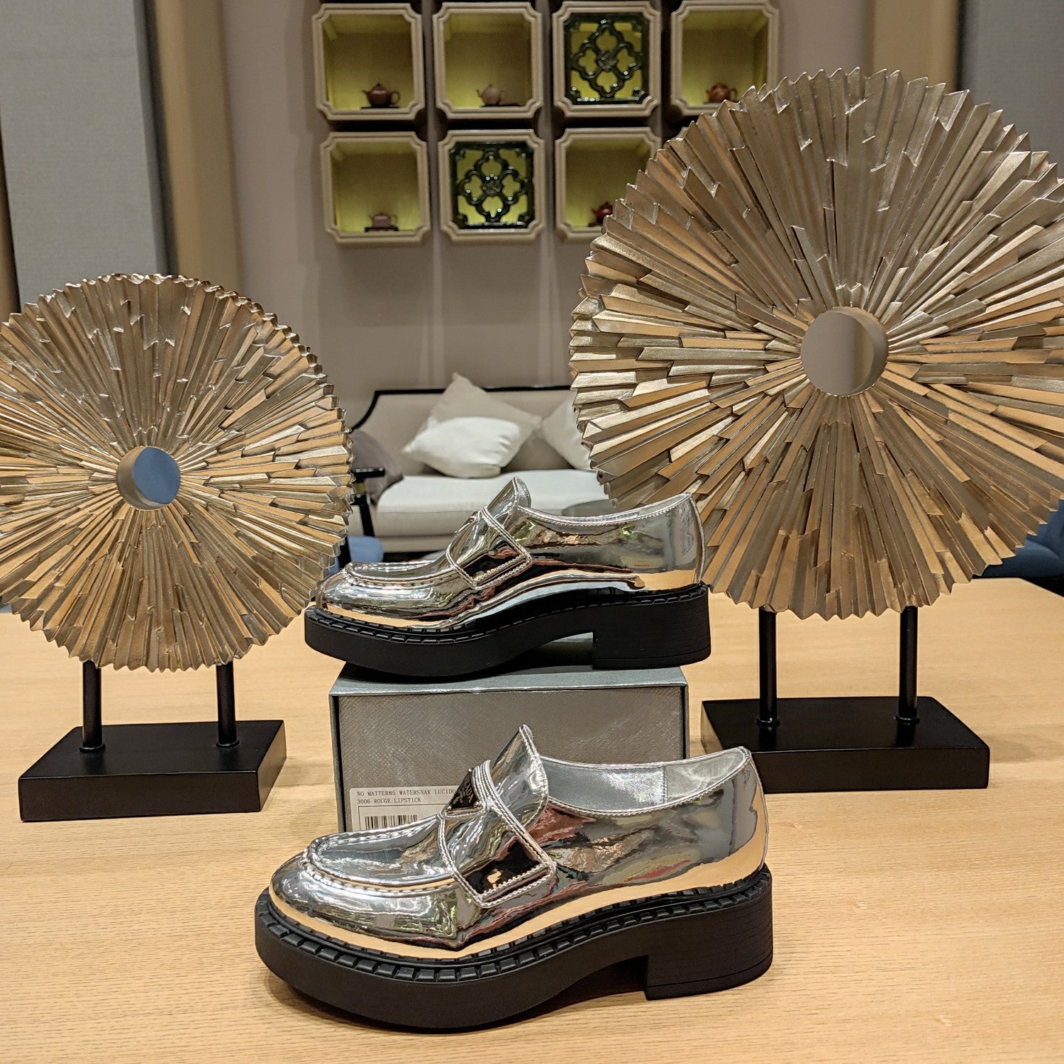 Silver Metallic leather loafers