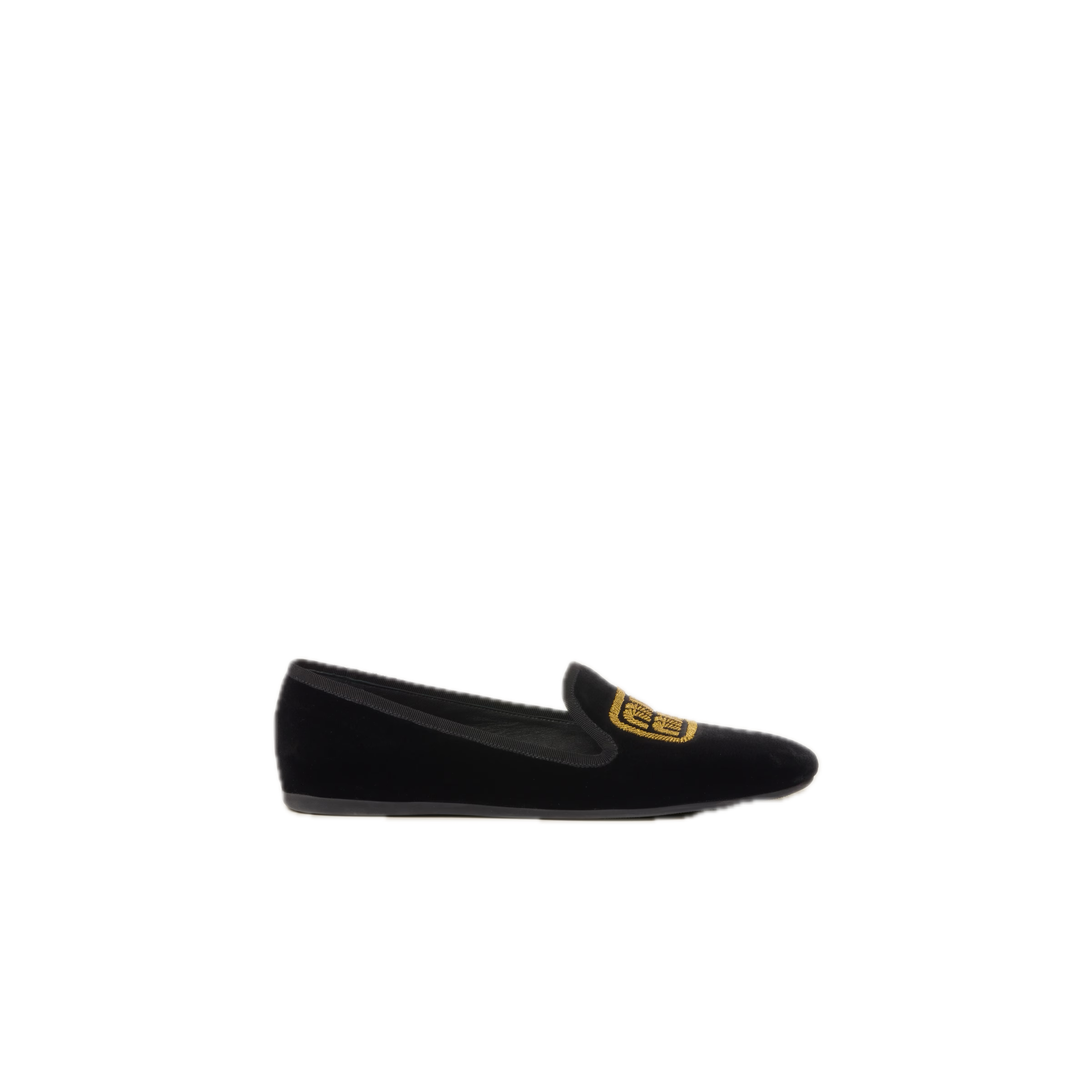 Black Velvet Slippers With Embroidered Logo
