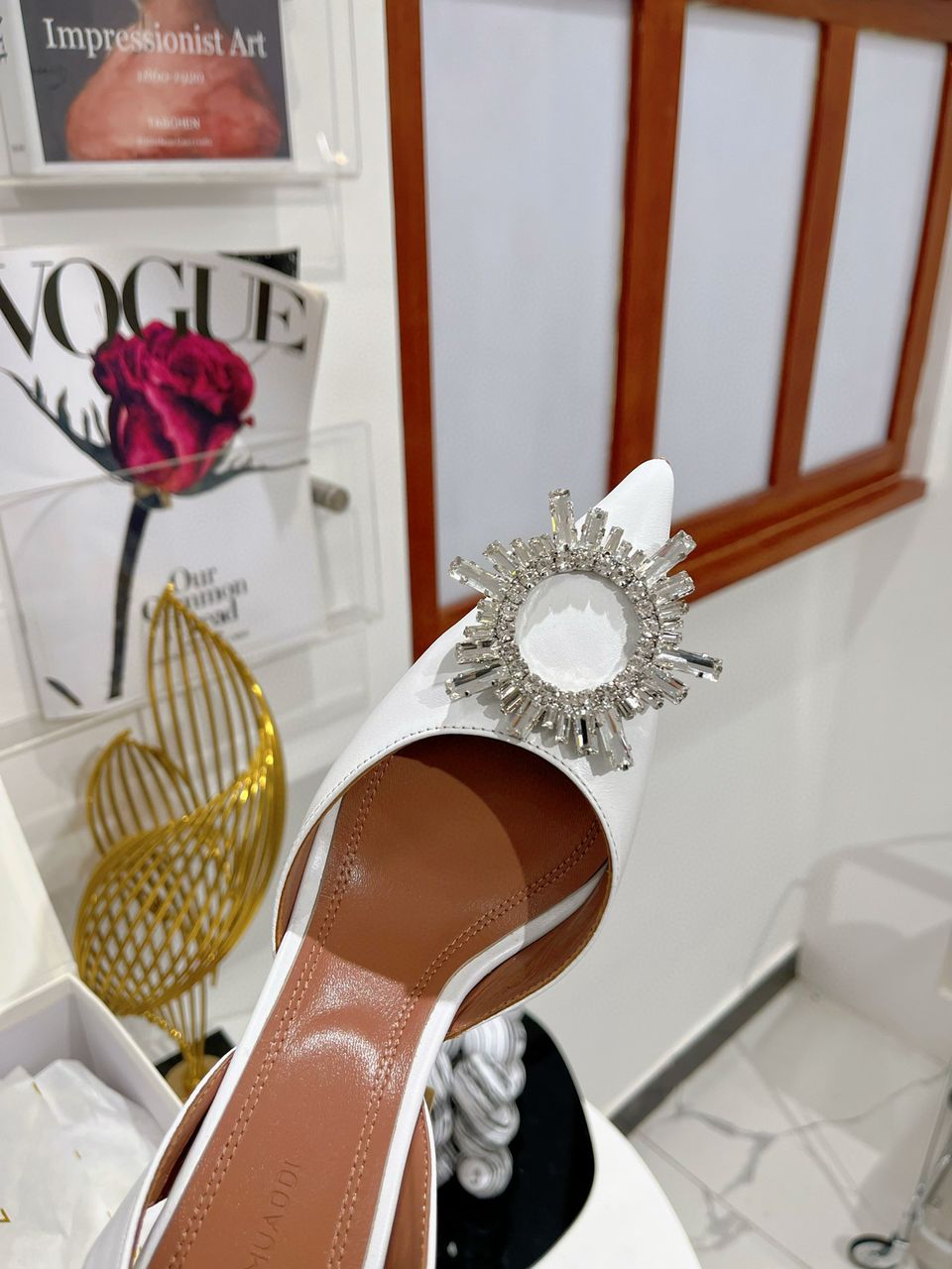 White AB Sling Heel Pumps