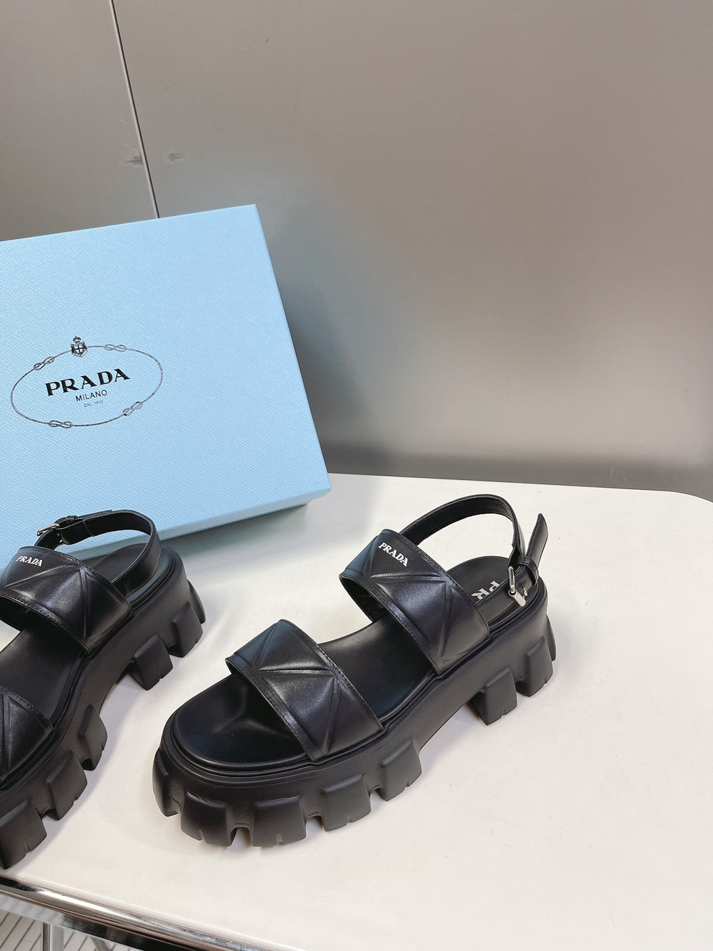 Black PM Leather Sandals