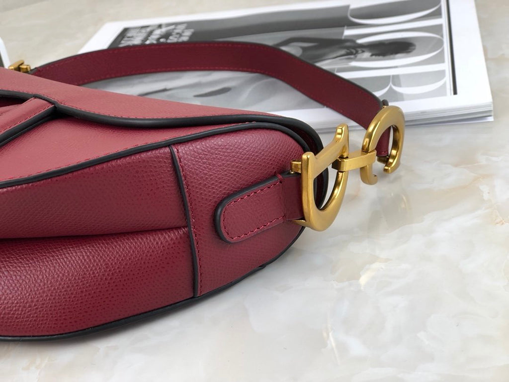 Cherry red DS stamped grain calfskin bag