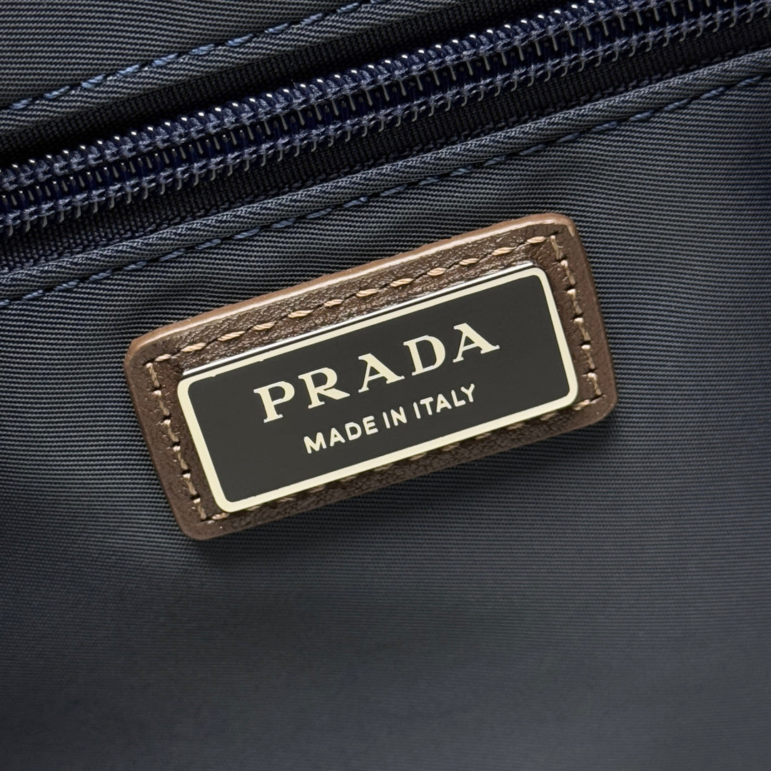 Blue/Coffee Re-Nylon & Leather Shoulder Bag