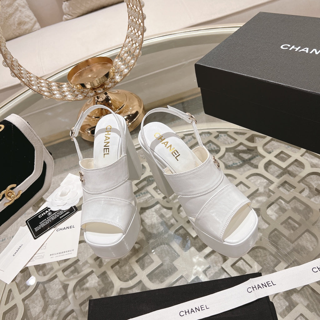 White C Patent Sandals