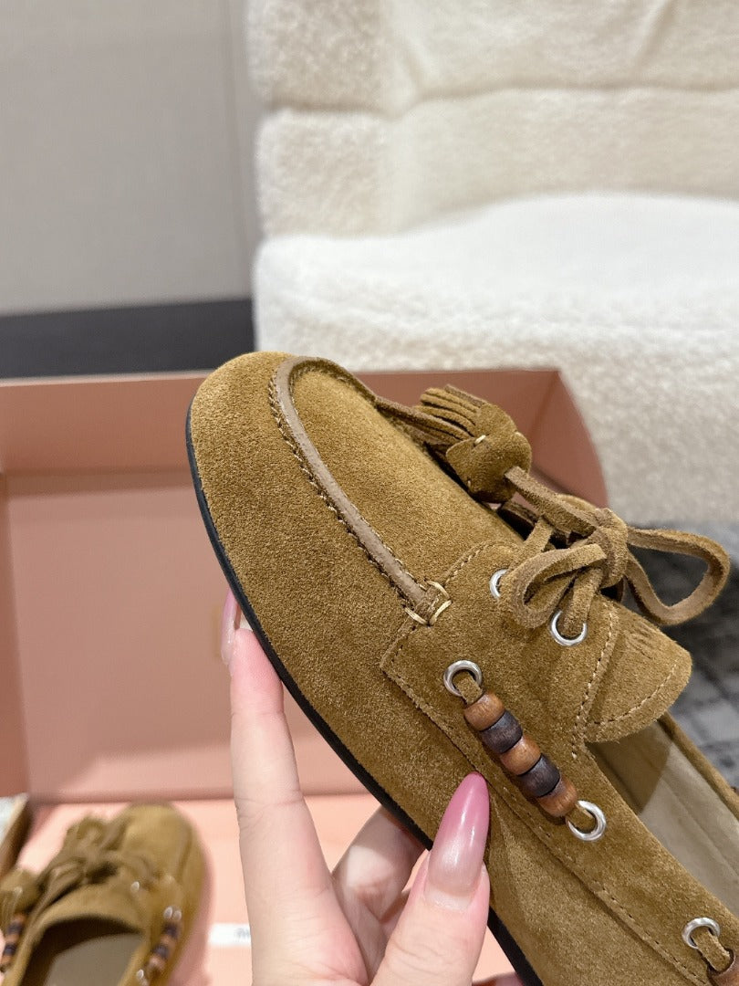 Olive Green Suede Tassel Loafers