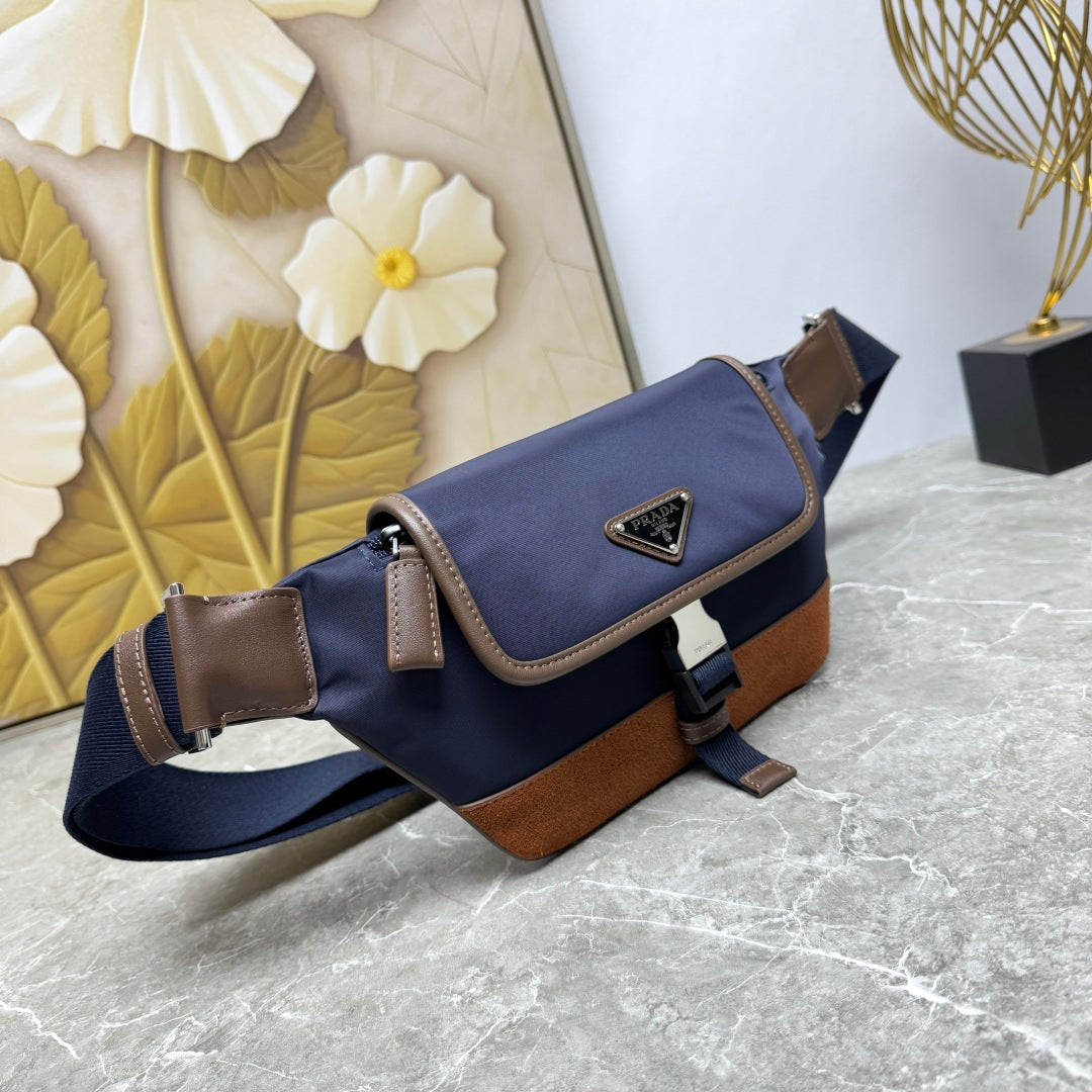 Blue/Coffee Re-Nylon & Leather Belt Bag