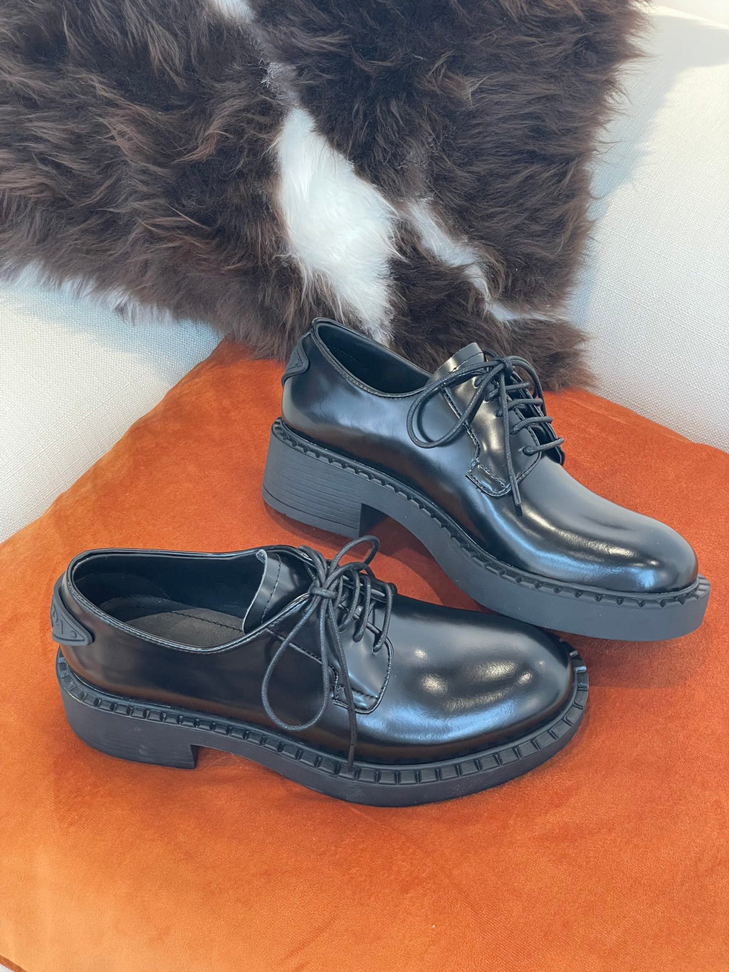 Black brushed-leather derby shoes