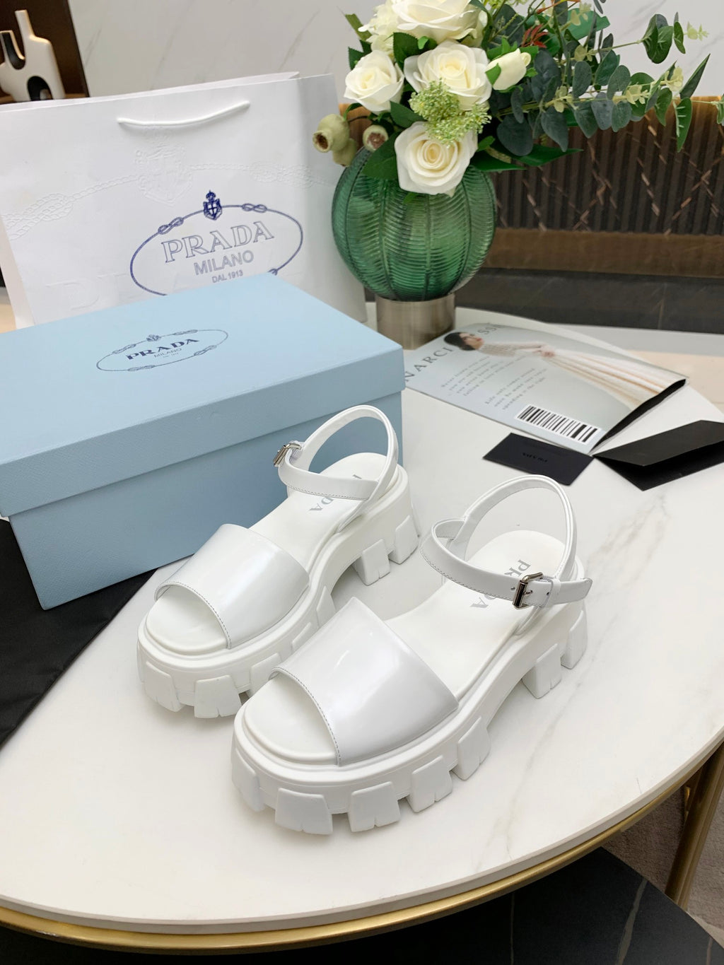 White PM brushed leather sandals