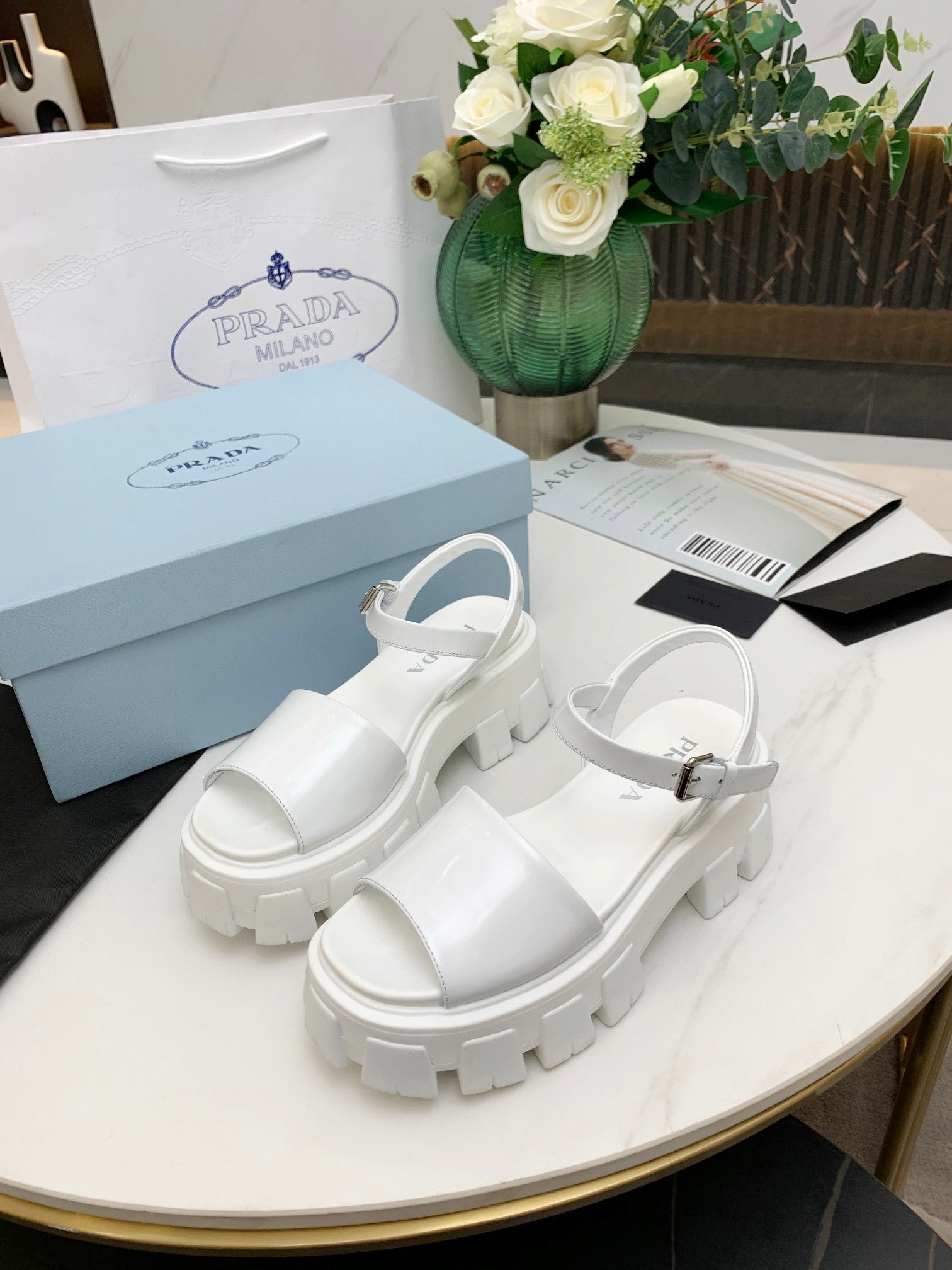 White PM brushed leather sandals