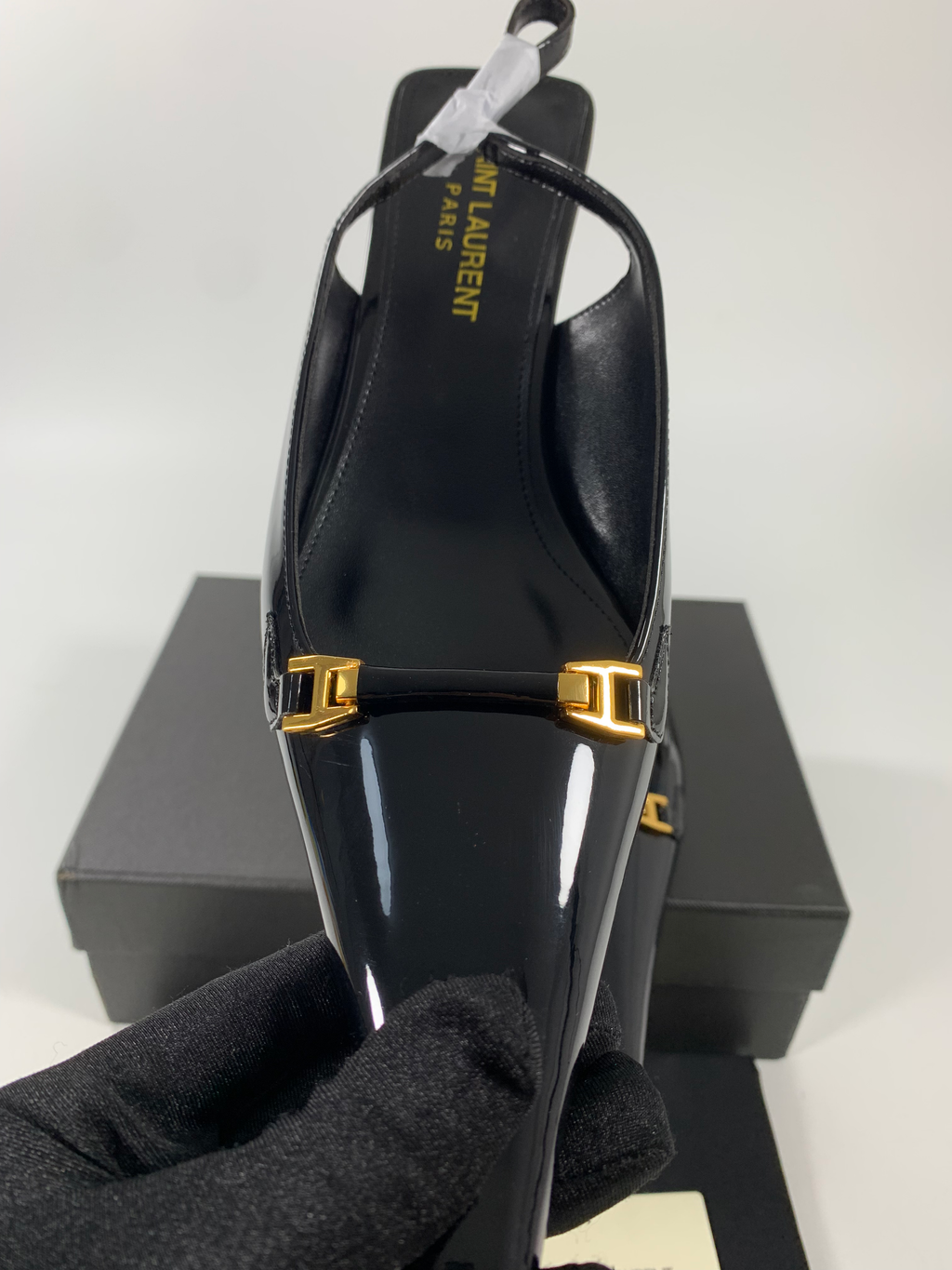 Black YC Slingback Pumps In Patent Leathe