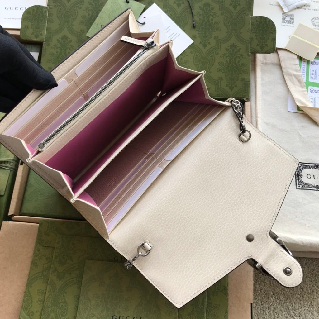 White DG mini leather chain wallet