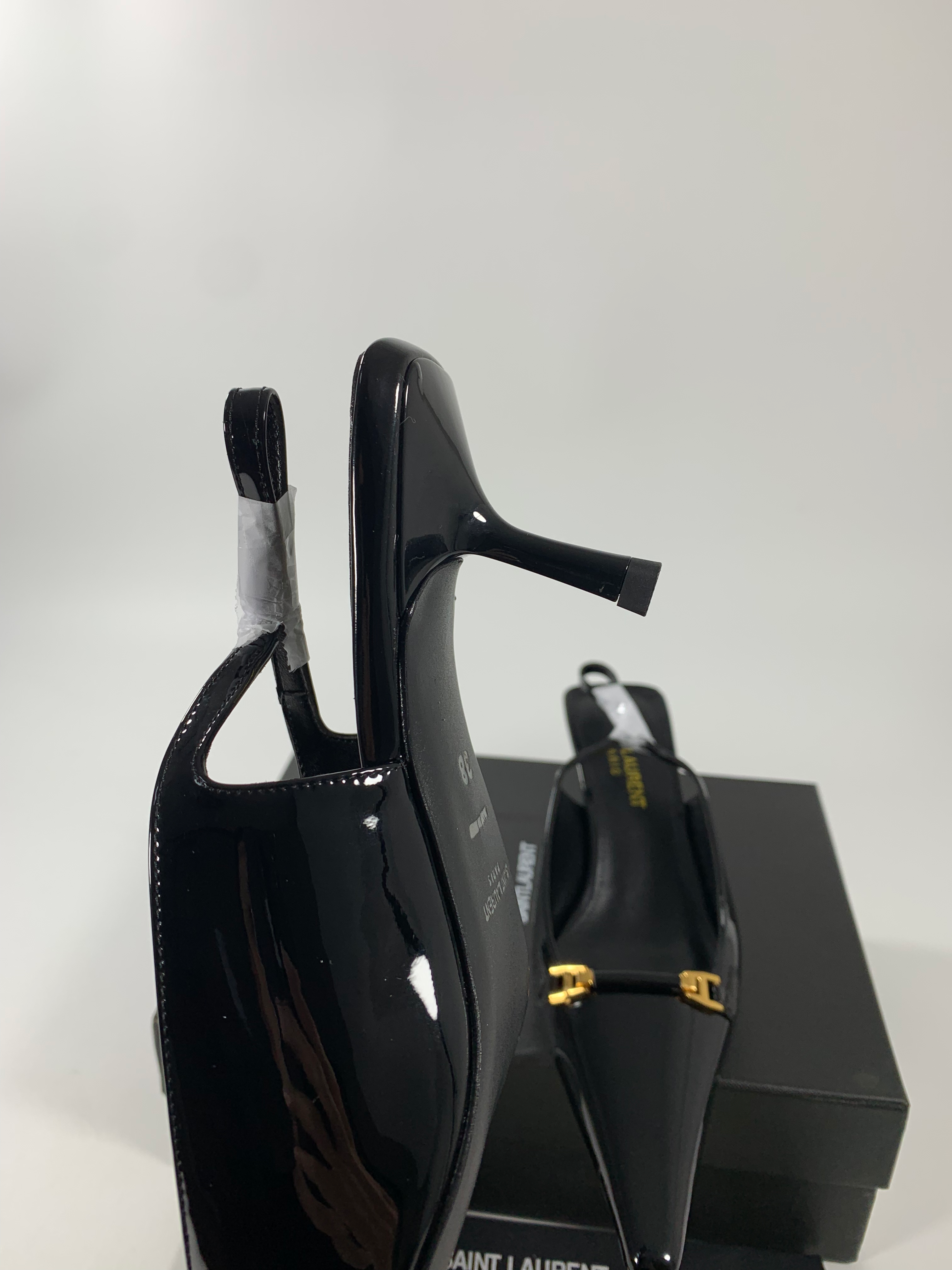 Black YC Slingback Pumps In Patent Leathe