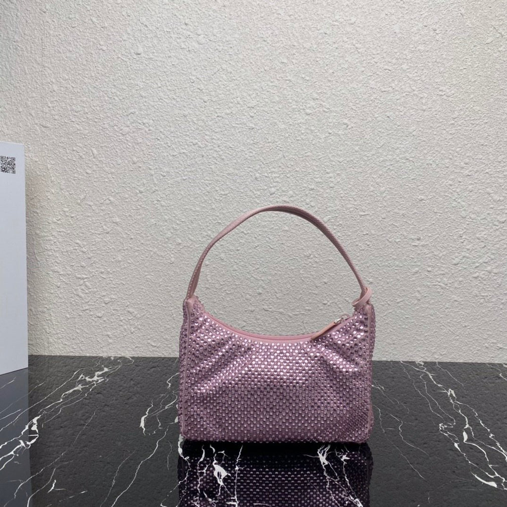Pink satin mini-bag with crystals