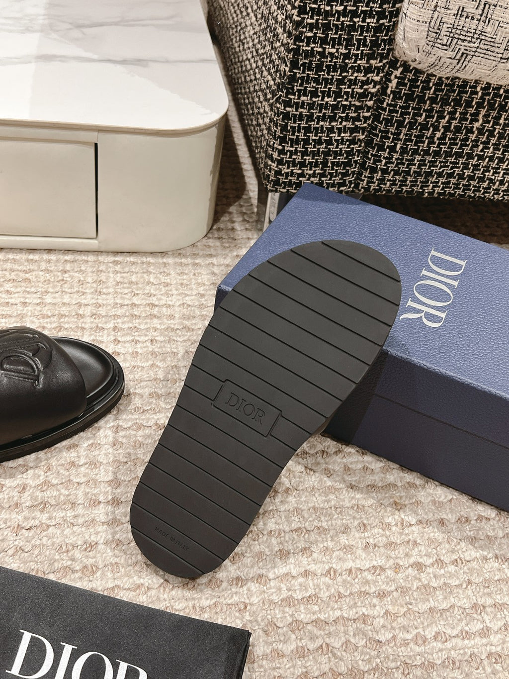 Black Quilted Smooth Leather DA Sandal