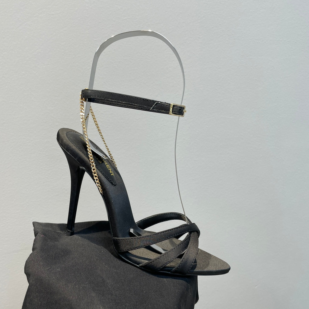 Black YM sandals in crepe satin