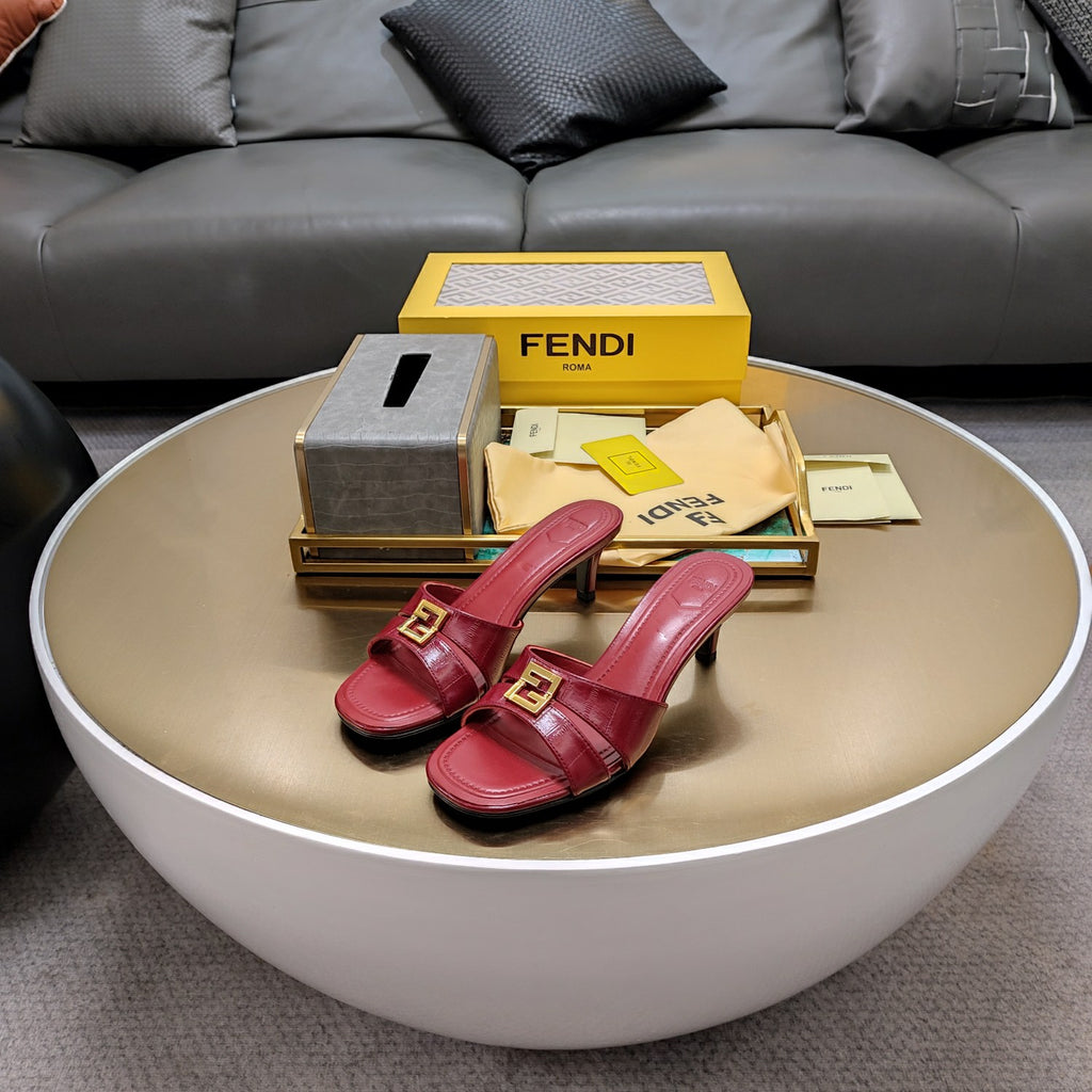 Red Leather Medium-Heeled Sandals