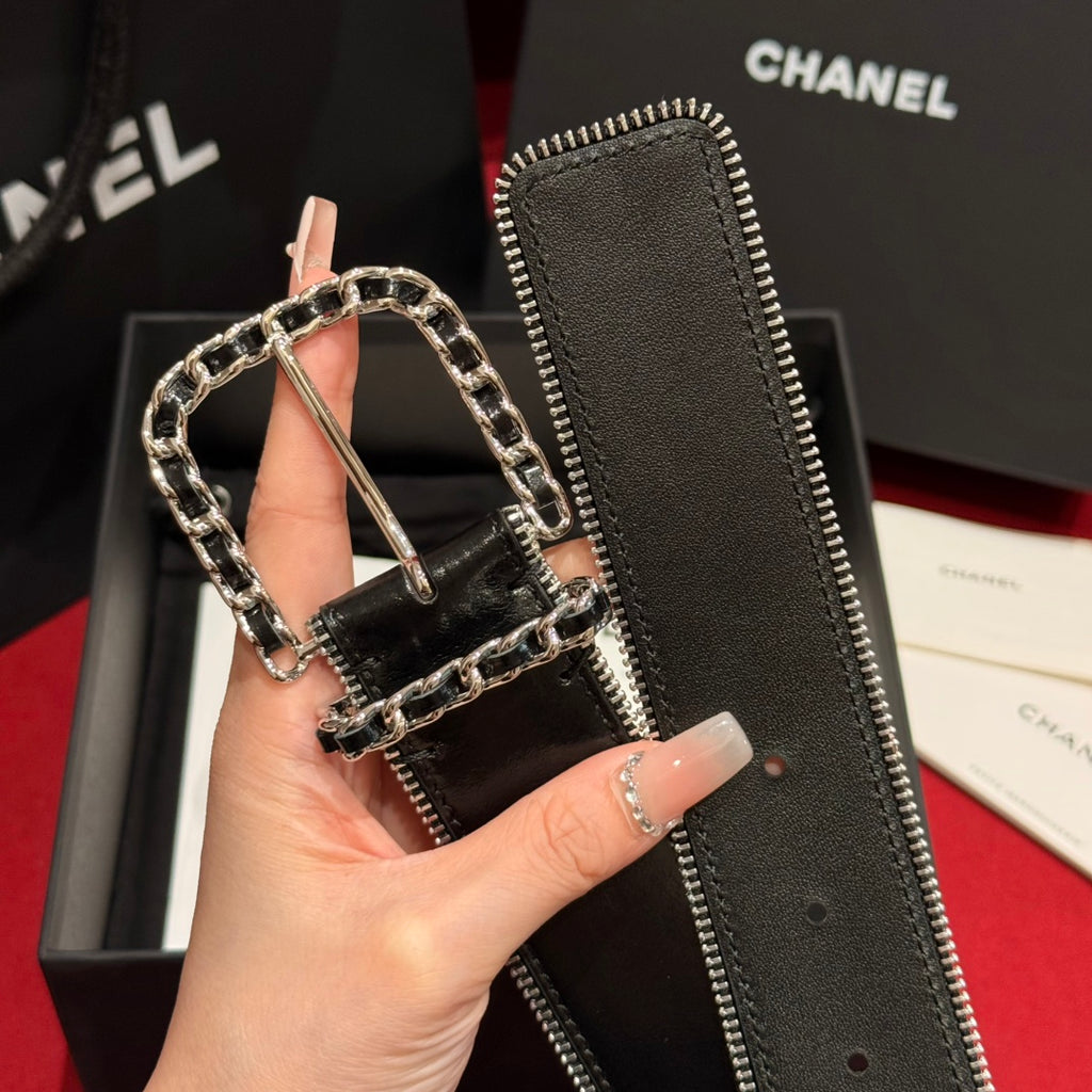 Black & Silver Zipper Belt