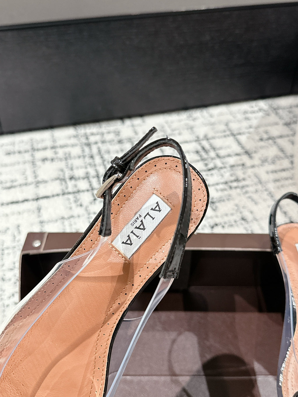 Black LC Flat Slingbacks In Patent Leather