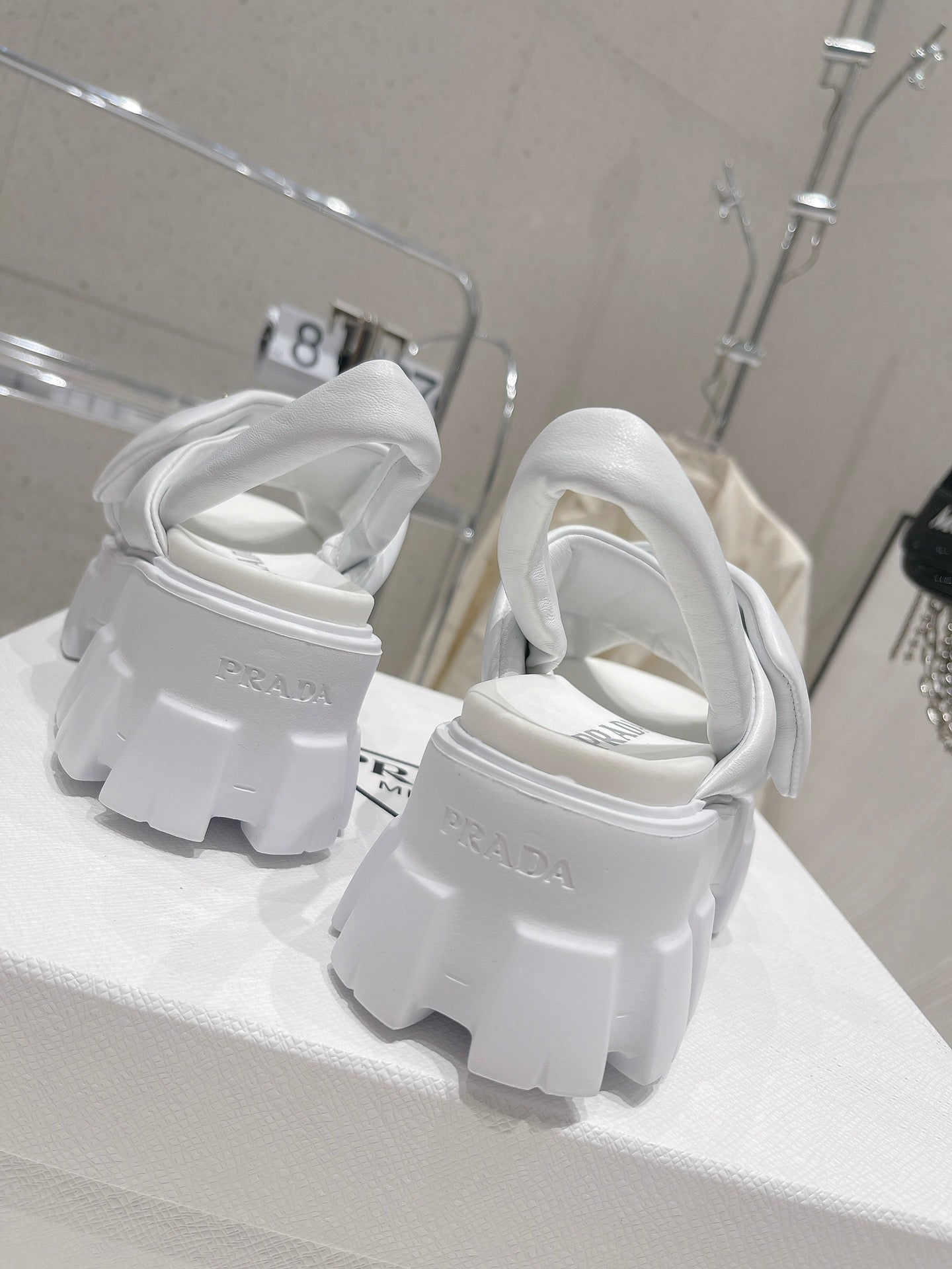 White P monolith padded leather sandals